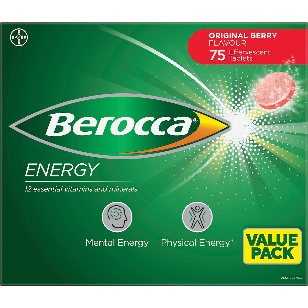 Berocca Berry Energy Effervescent Tablets 75 Pack