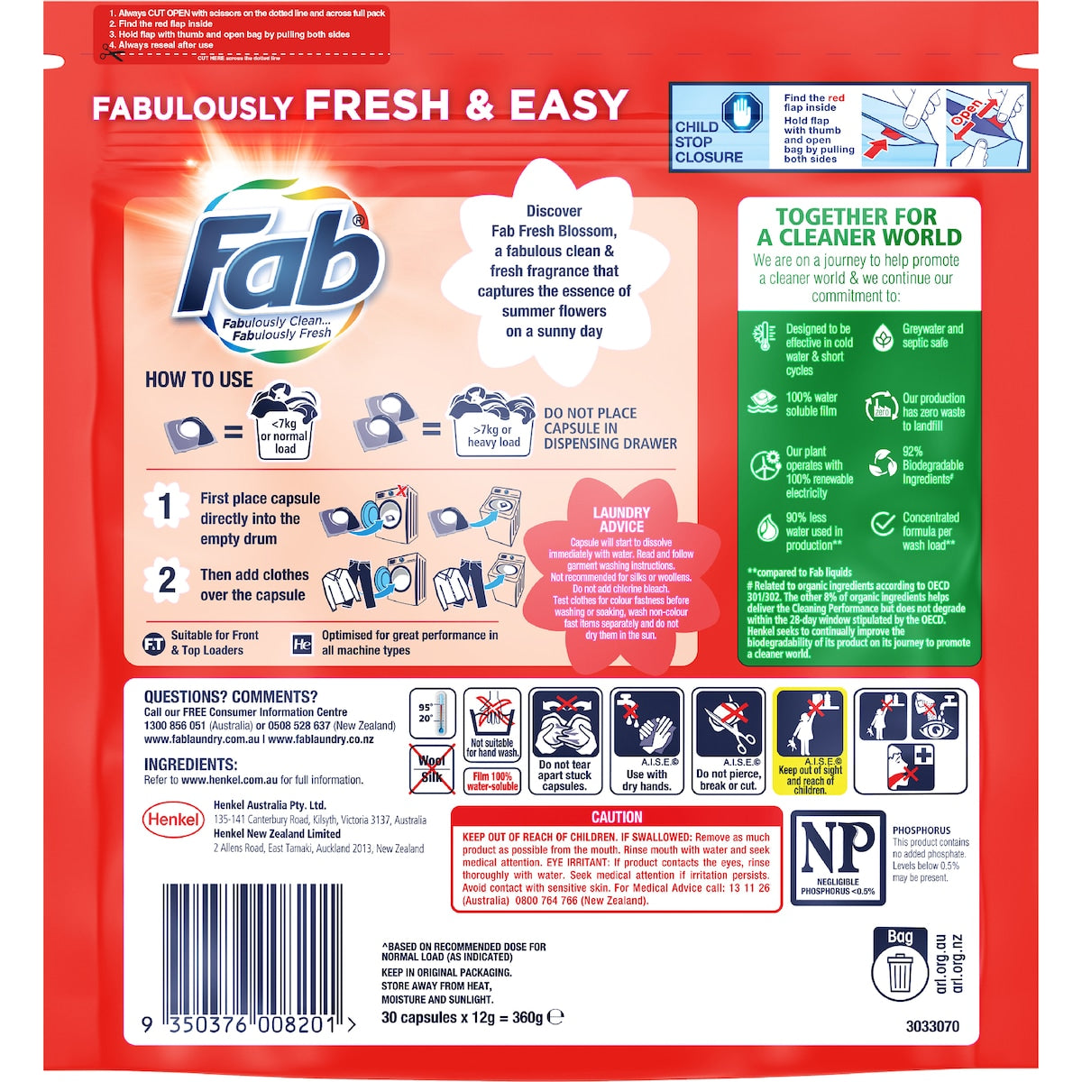 Fab Laundry Capsules Fresh Blossom 30 Pack