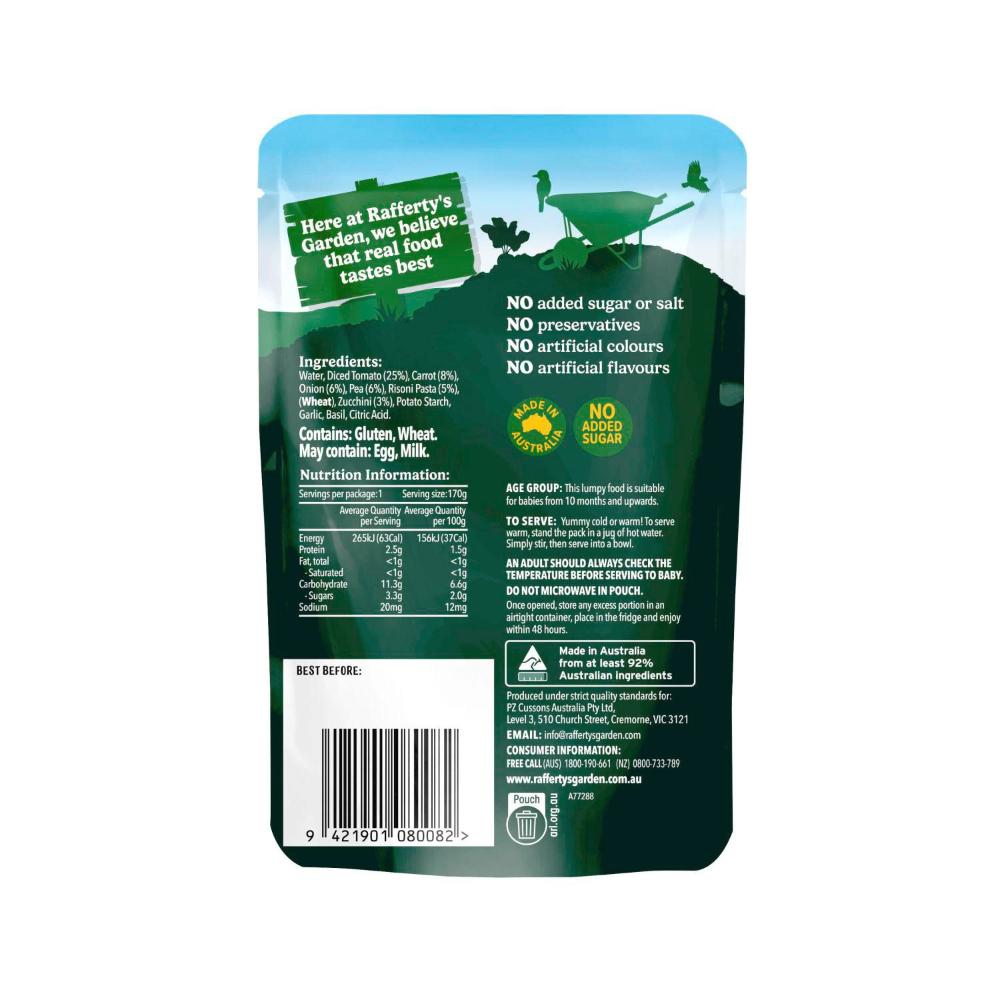 Rafferty's Garden Risoni Pasta & Garden Vegetables Baby Food Pouch Mini Meal 10+ Months - 170g