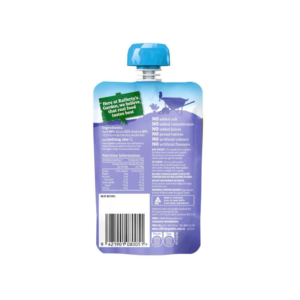 Rafferty's Garden Blueberries Banana & Apple and Nothing Else Baby Food Puree Pouch 4+ Months - 120g
