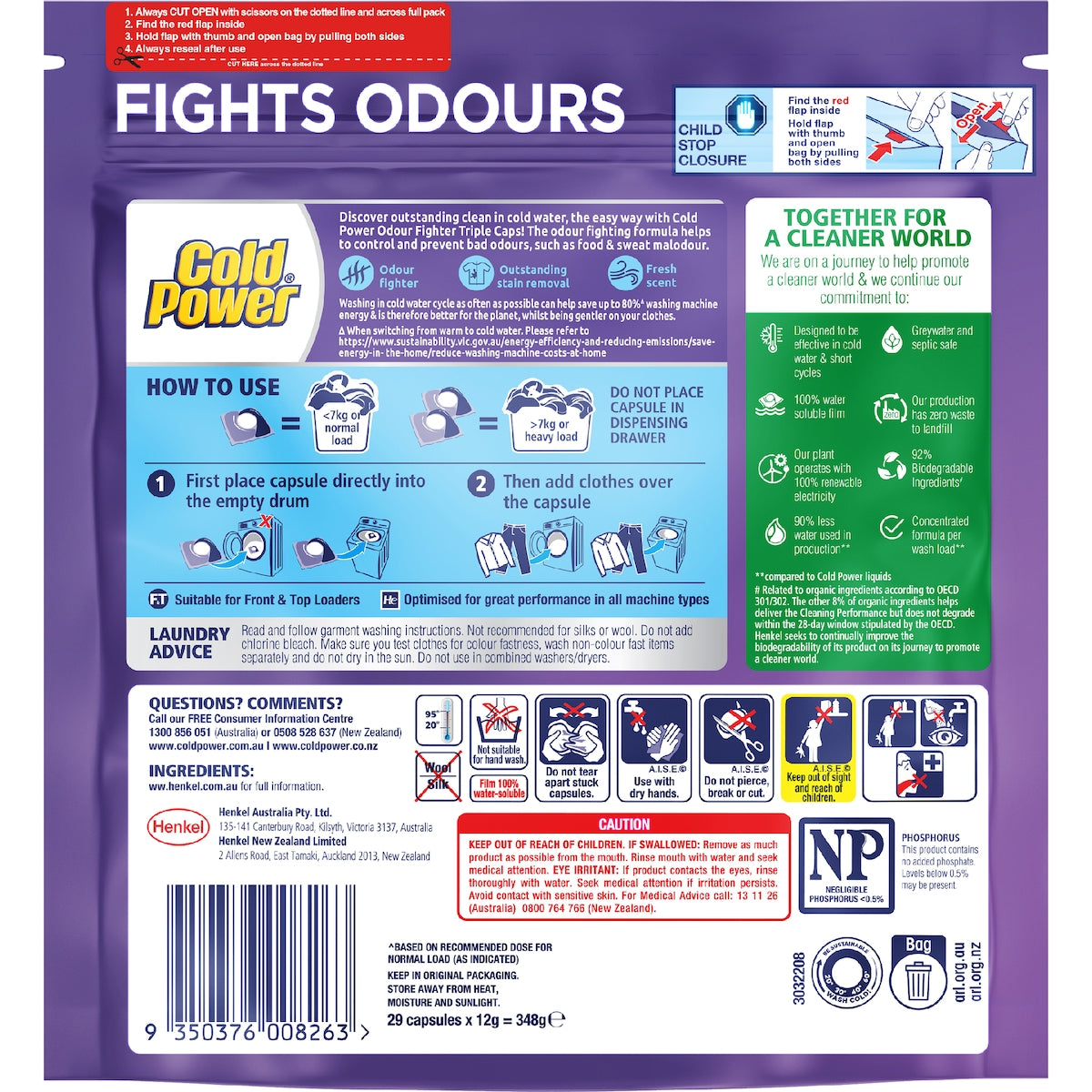Cold Power Laundry Capsules Odour Fighter 29 Pack
