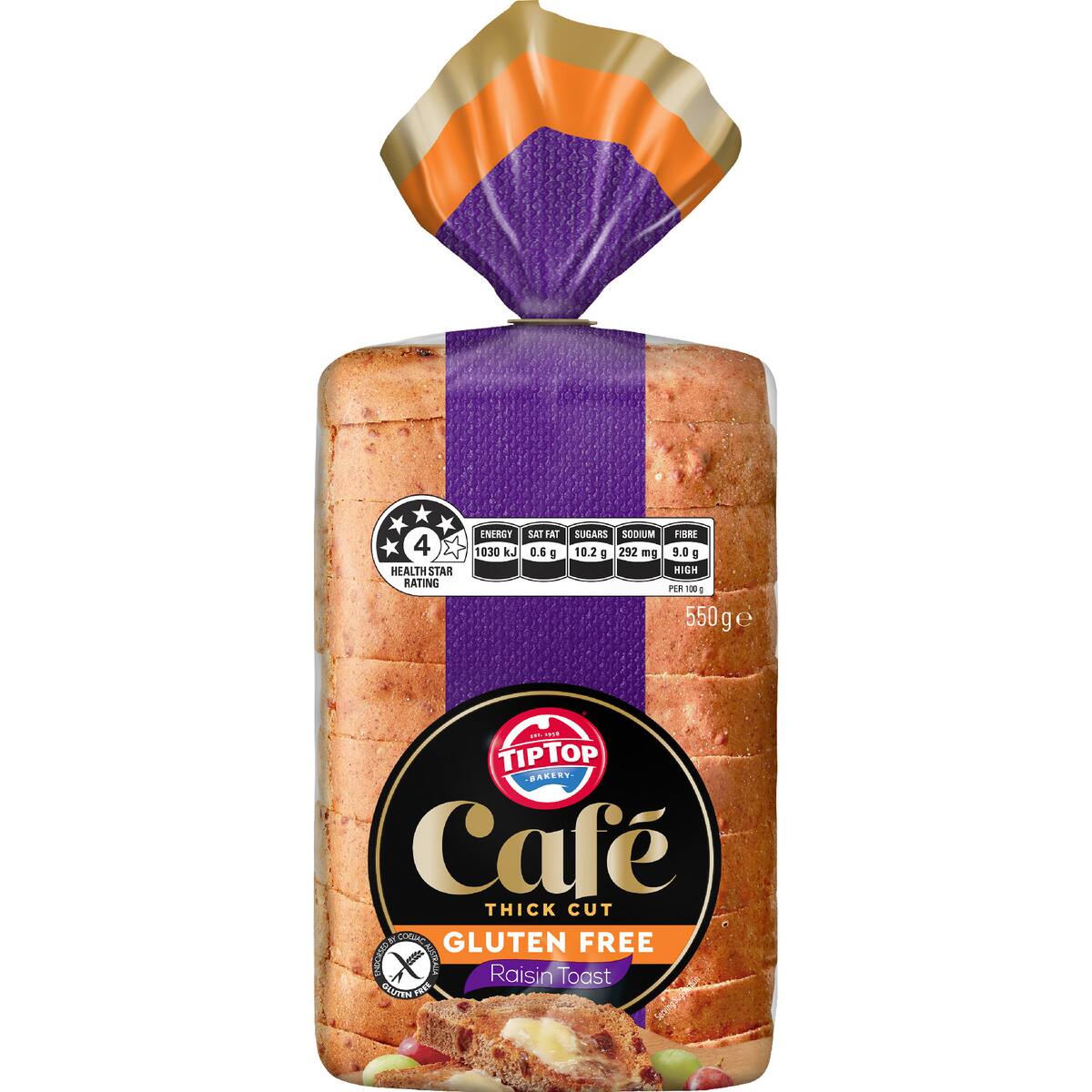 Tip Top Gluten Free Cafe Thick Cut Raisin Toast 550g