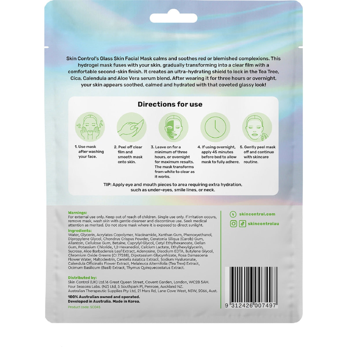 Skin Control Glass Skin Facial Mask Tea Tree & Cica Each