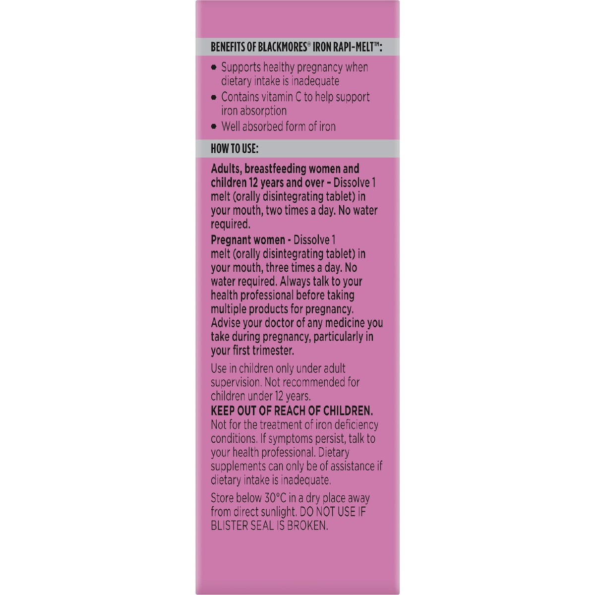Blackmores Iron Rapi Melt Tablets 60 Pack