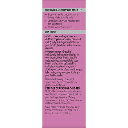 Blackmores Iron Rapi Melt Tablets 60 Pack
