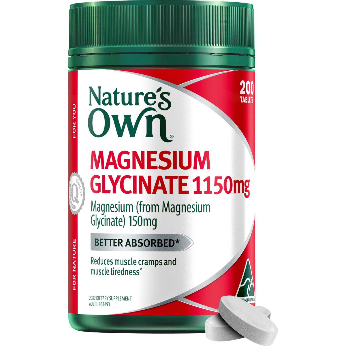 Nature's Own Magnesium Glycinate 1150mg Tablets For Muscle Health 200 Pack