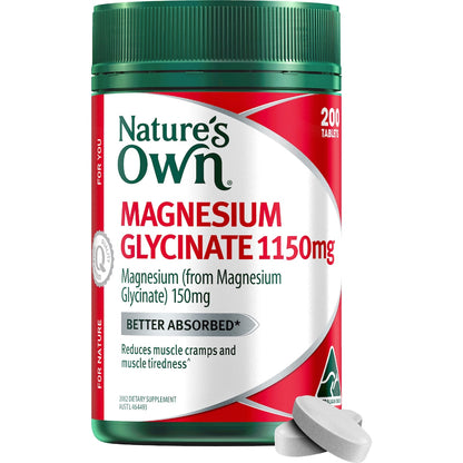 Natures Own Magnesium Glycinate 1150mg Tablets For Muscle Health 200 Pack