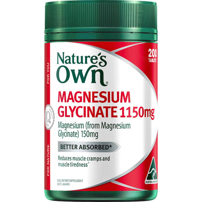 Natures Own Magnesium Glycinate 1150mg Tablets For Muscle Health 200 Pack
