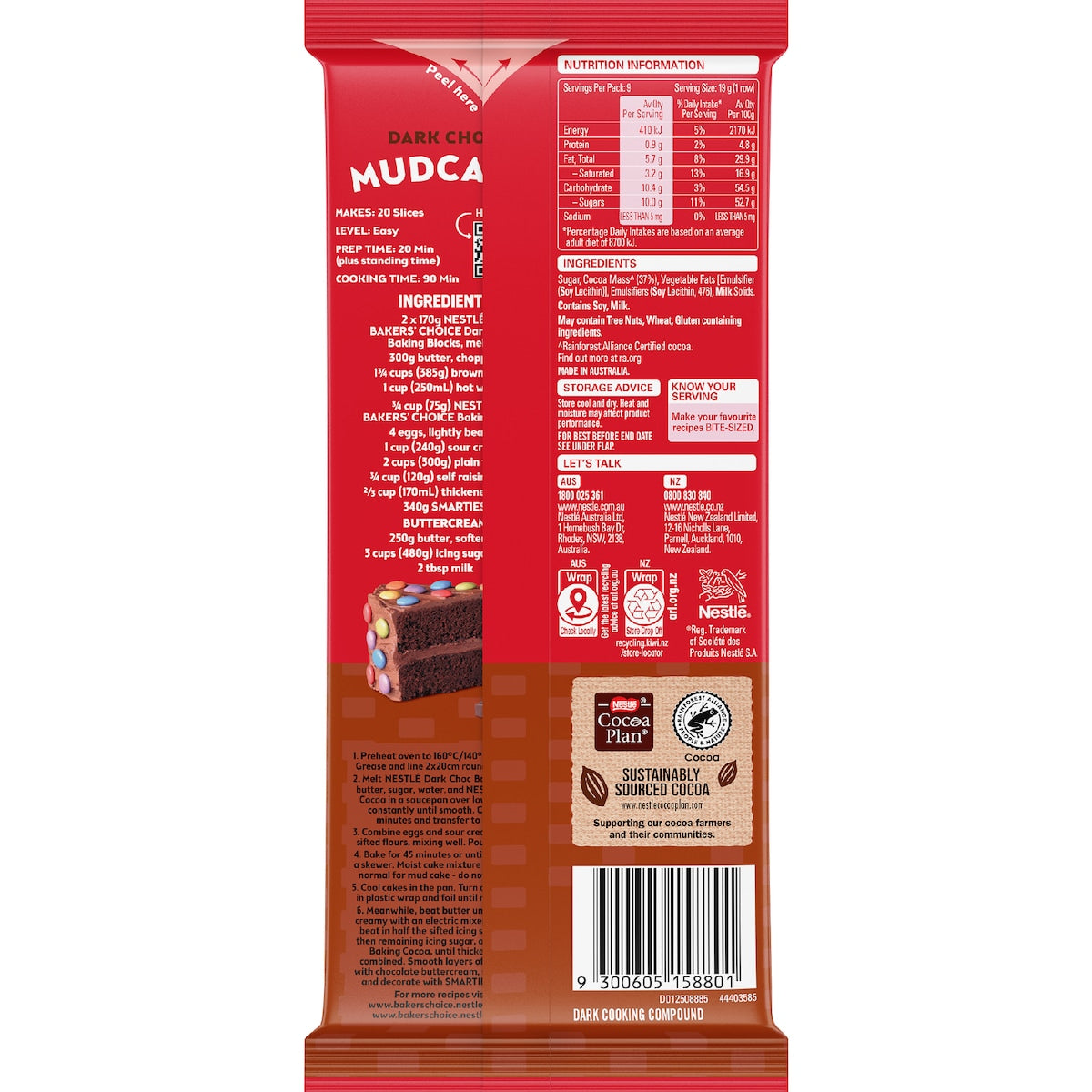 Nestle Bakers Choice Baking Block Dark Chocolate 170g