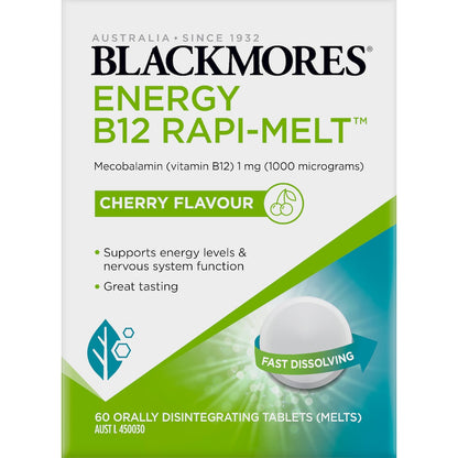 Blackmores Energy B12 Rapi Melt Cherry Flavour Tablets 60 Pack
