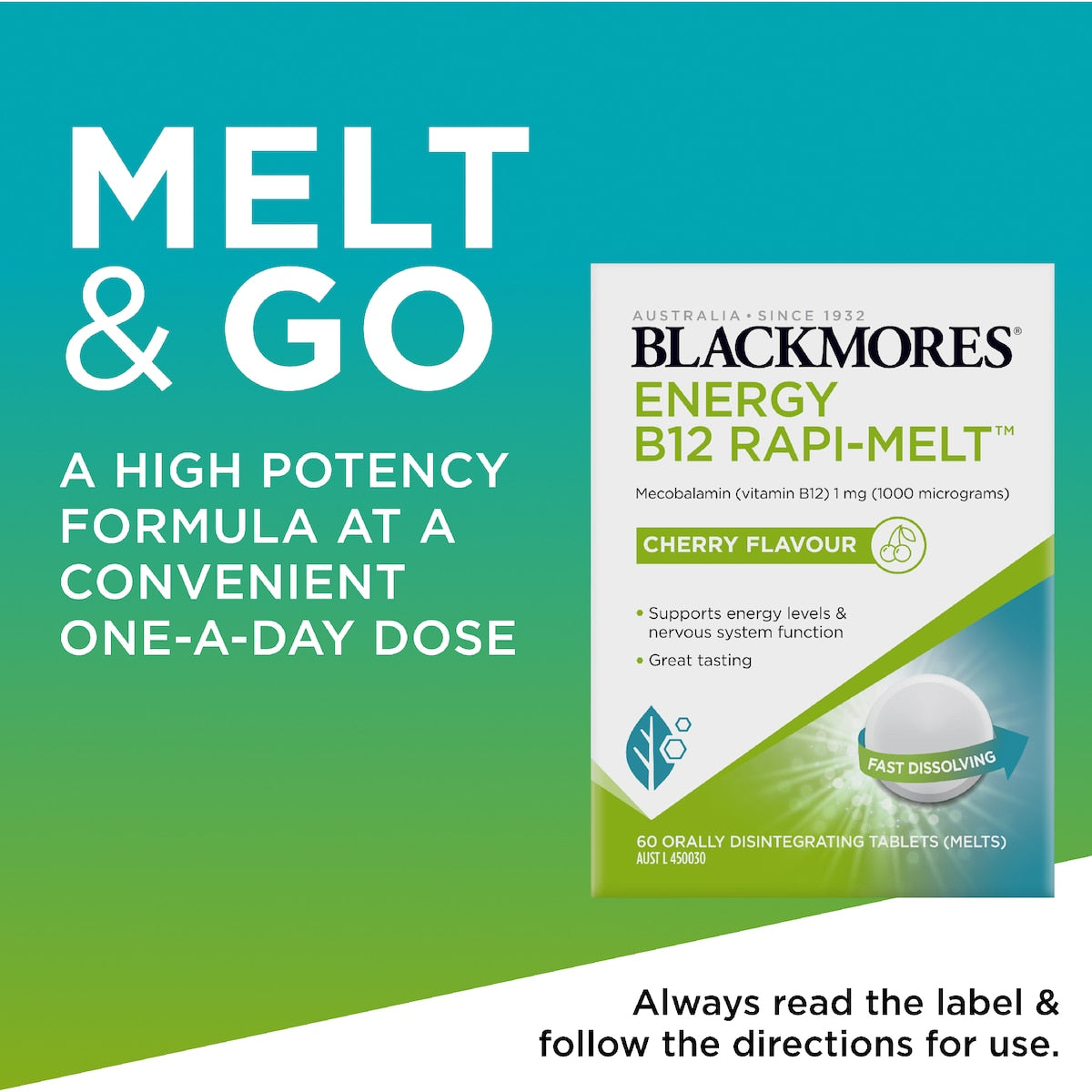 Blackmores Energy B12 Rapi Melt Cherry Flavour Tablets 60 Pack