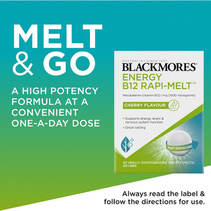 Blackmores Energy B12 Rapi Melt Cherry Flavour Tablets 60 Pack