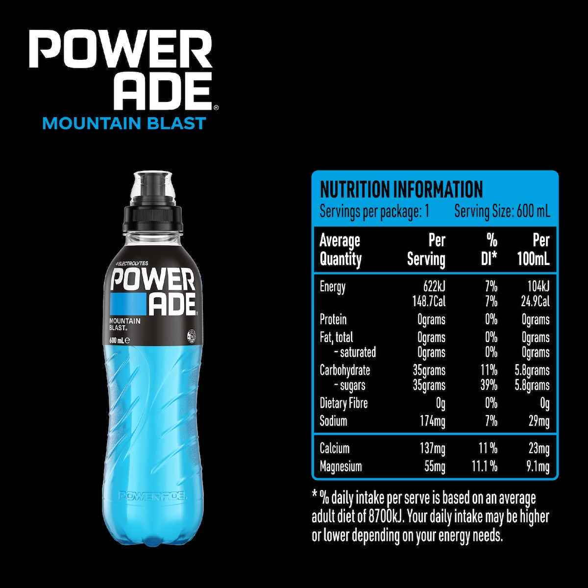 Powerade Sports Drink Mix 600ml X 4 Pack