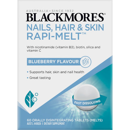 Blackmores Nails Hair & Skin Rapi Melt Blueberry Flavour Tablets 60 Pack