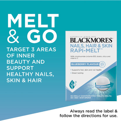 Blackmores Nails Hair & Skin Rapi Melt Blueberry Flavour Tablets 60 Pack