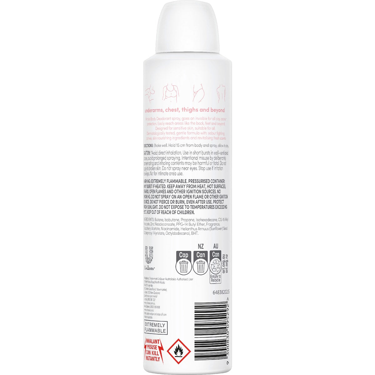 Dove Women Whole Body Deodorant Aerosol Raspberry Rose 230ml
