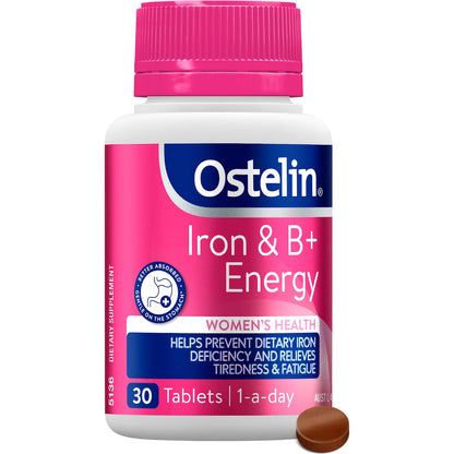 Ostelin Iron & B+ Energy Tablets For Womens Health 30 Pack