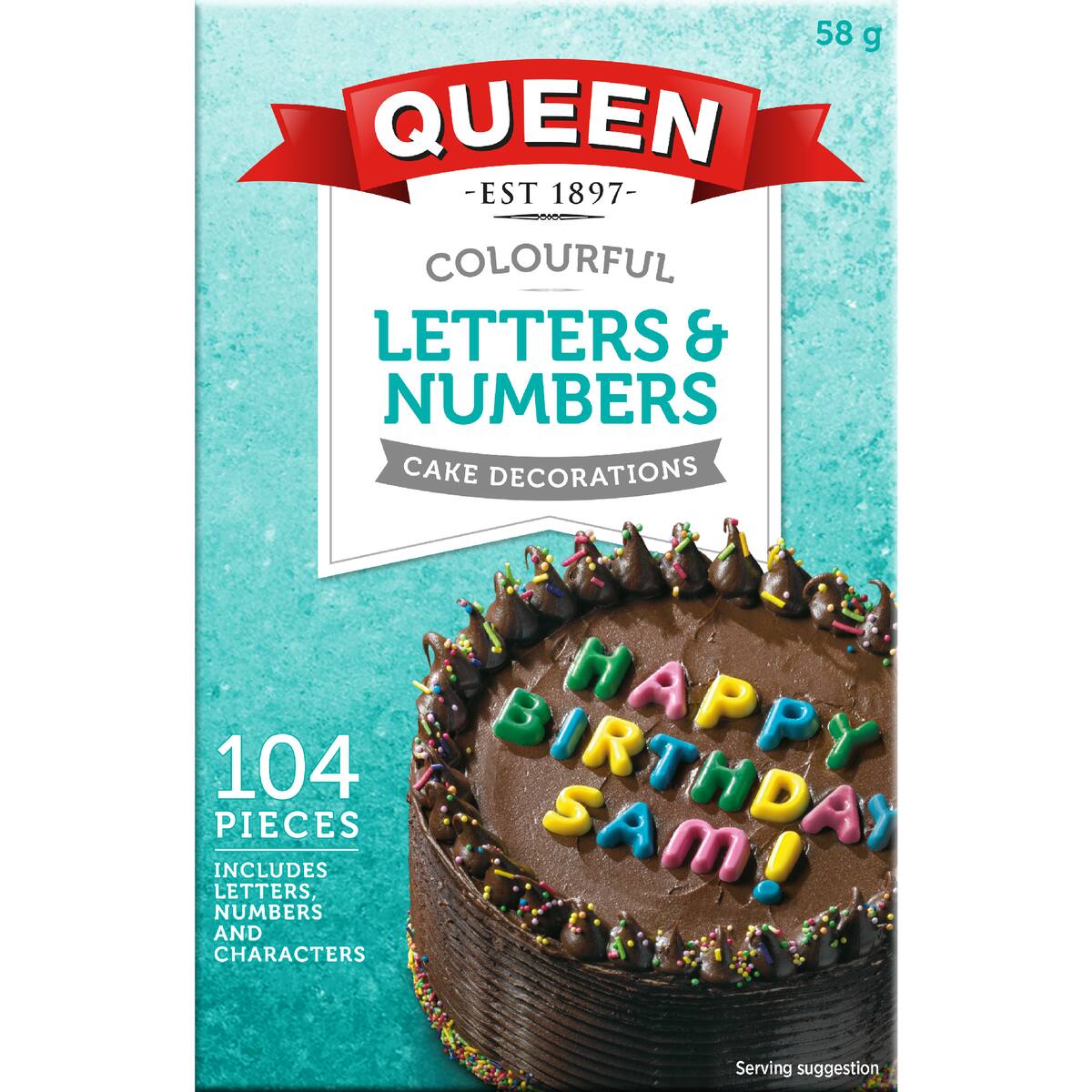 Queen Colourful Letters & Numbers Cake Decoration 104 Pack