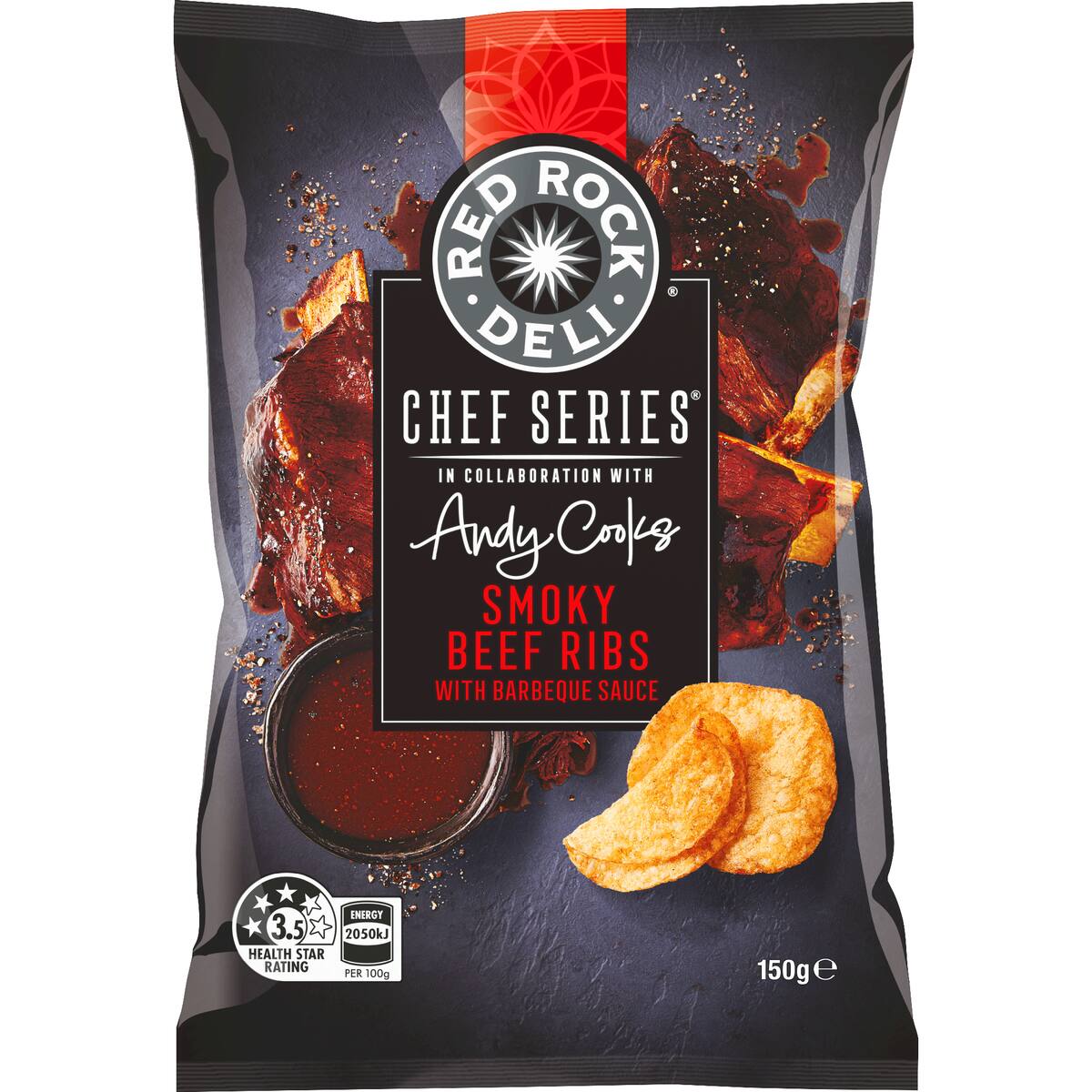 Red Rock Deli Chef Series Potato Chips Smoky Beef Ribs With Bbq Sauce 150g