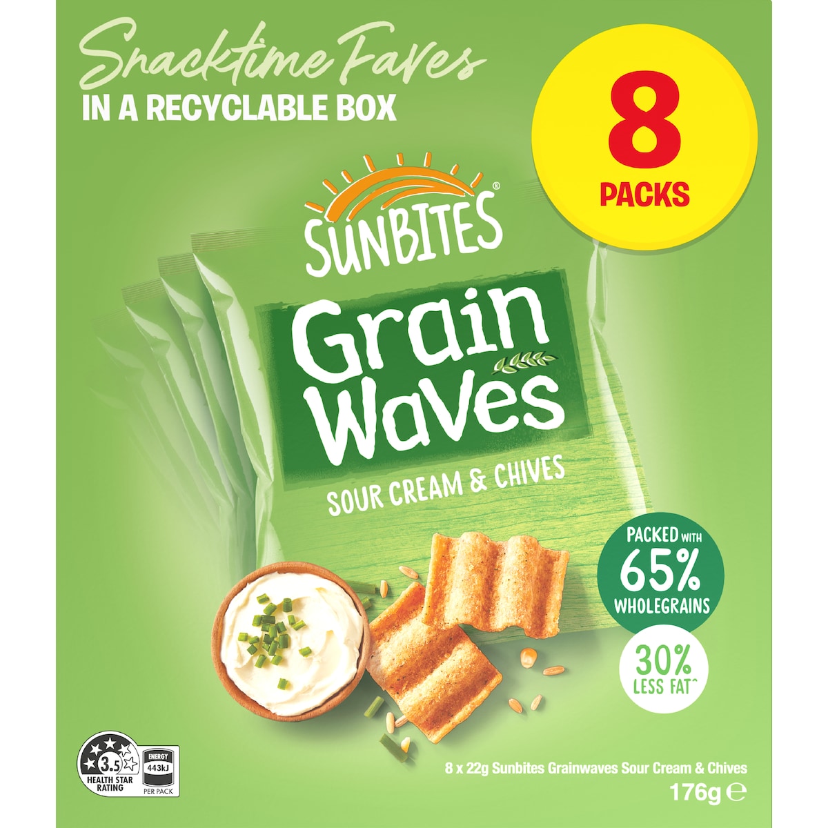 Sunbites Grain Waves Sour Cream & Chives 22g X 8 Pack