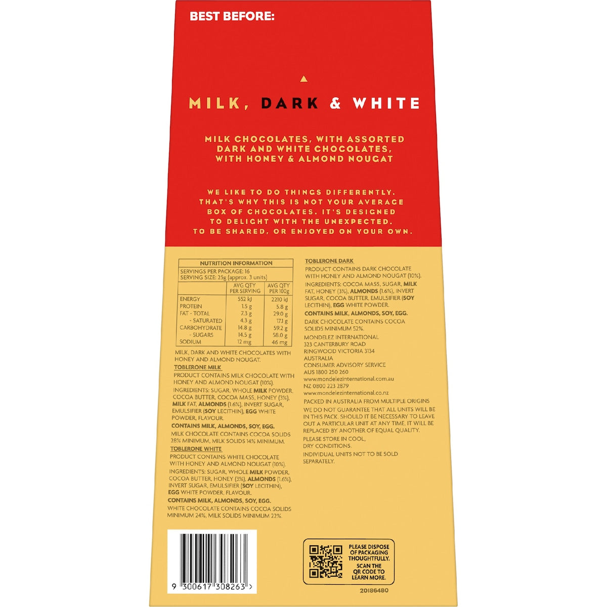 Toblerone Tiny Milk, Dark & White Chocolate Gift Box 400g