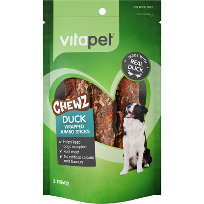 Vita Pet Chewz Wrapped Jumbo Stick Duck Dog Treat 3 Pack