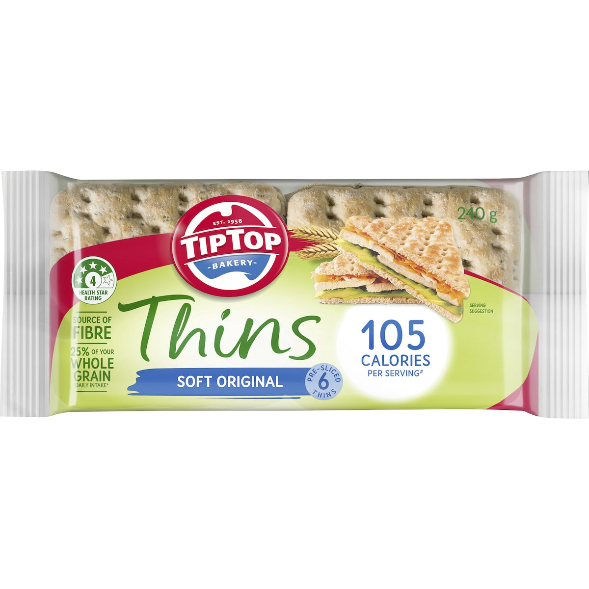 Tip Top Sandwich Thins Original Bread Bakery 6 Pack