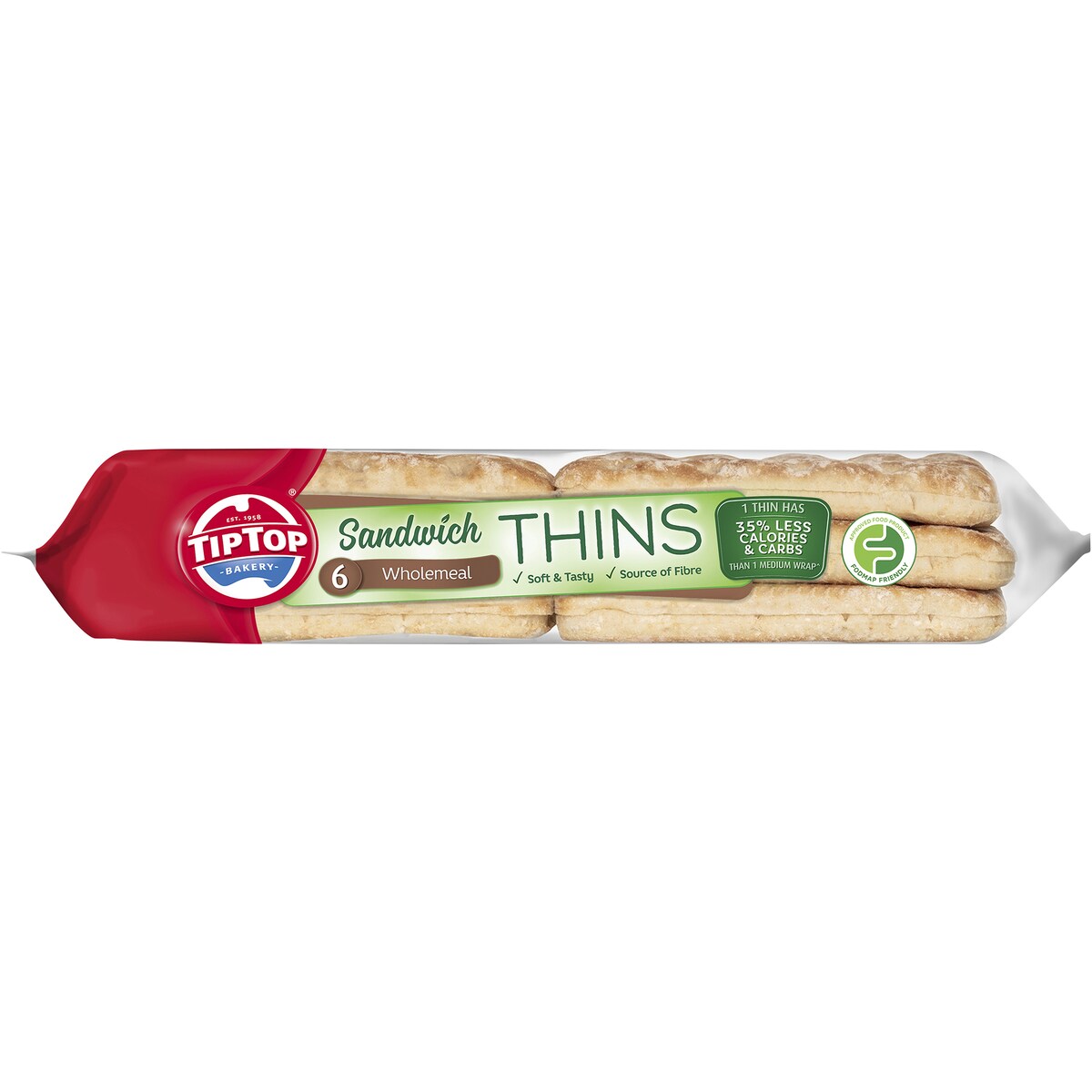 Tip Top Sandwich Thins Wholemeal Bread Bakery 6 Pack