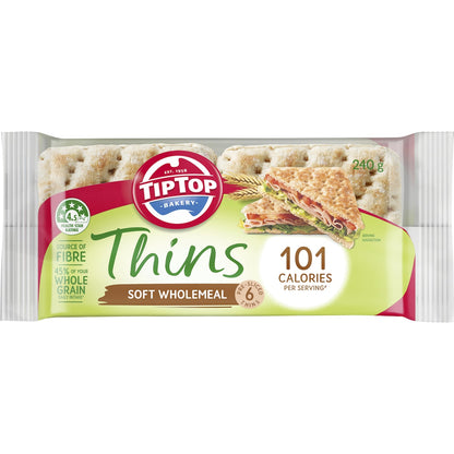 Tip Top Sandwich Thins Wholemeal Bread Bakery 6 Pack