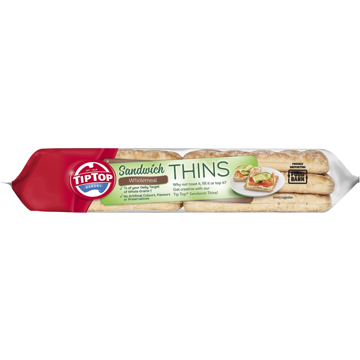 Tip Top Sandwich Thins Wholemeal Bread Bakery 6 Pack