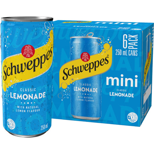 Schweppes Lemonade Soft Drink Mini Cans 250ml X 6 Pack