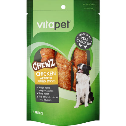 Vita Pet Chewz Wrapped Jumbo Stick Chicken Dog Treat 3 Pack