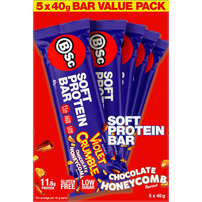 Bsc X Violet Crumble Soft Protein Bar Chocolate Honeycomb 40g X 5 Pack