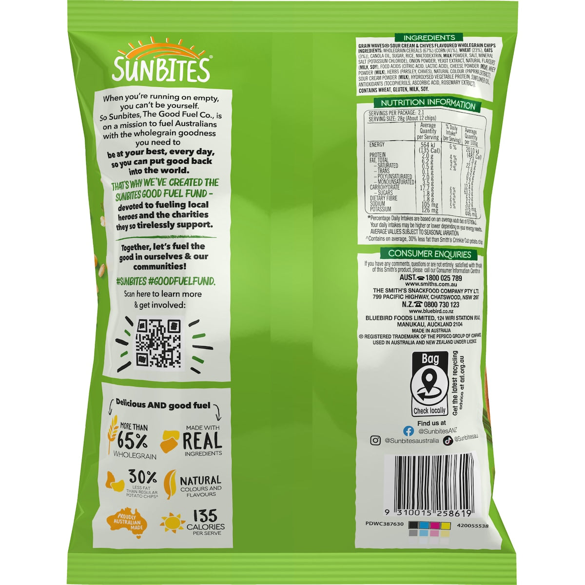 Sunbites Grainwaves Wholegrain Chips Sour Cream & Chives 60g