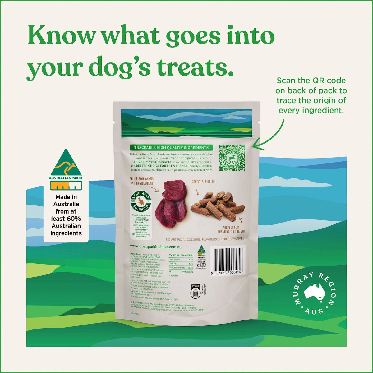 Open Paddock Sausage Bites Dog Treats Kangaroo 200g