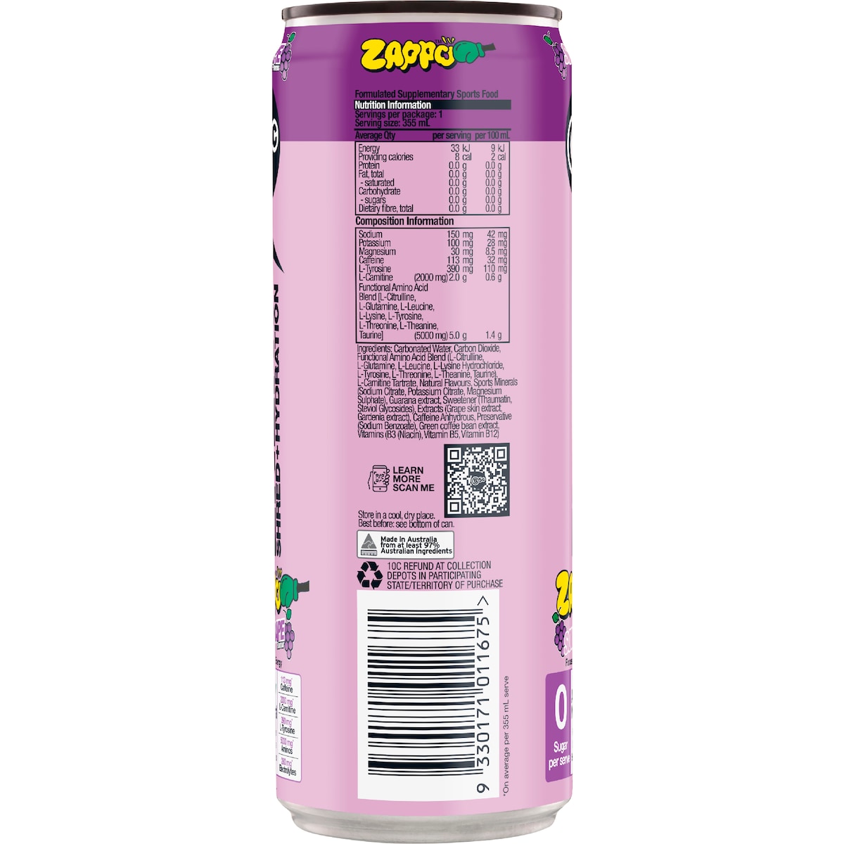 Bsc Zappo Energy Shred & Hydration Sour Grape 355ml