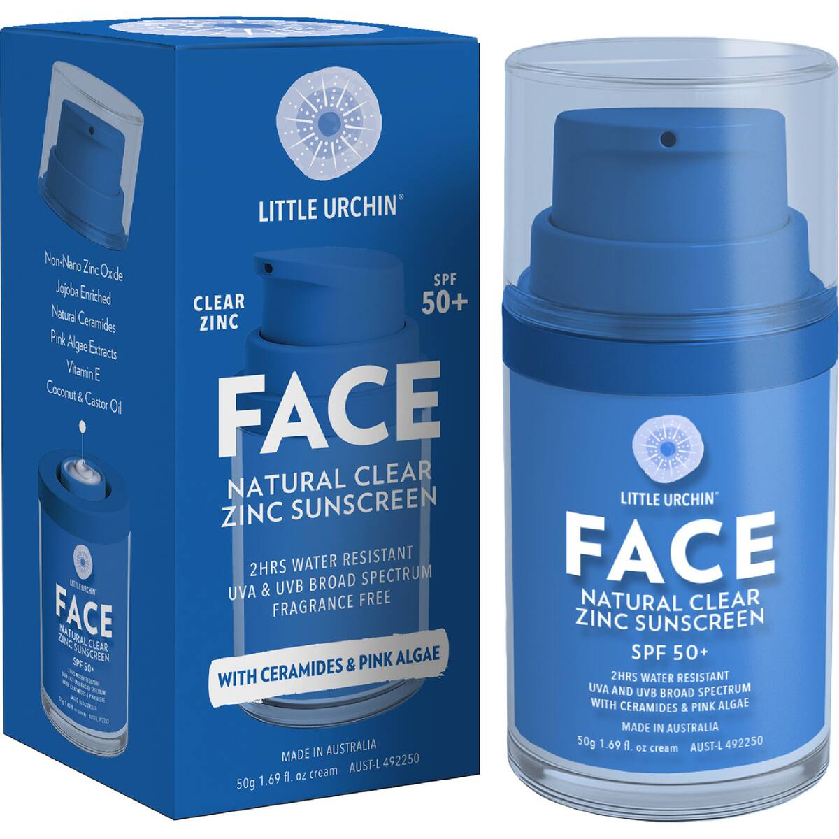 Little Urchin Spf50 Face Natural Clear Zinc Sunscreen 50g