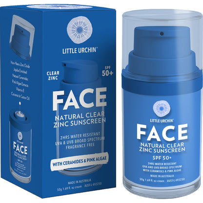 Little Urchin Spf50 Face Natural Clear Zinc Sunscreen 50g