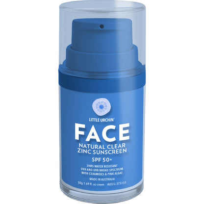Little Urchin Spf50 Face Natural Clear Zinc Sunscreen 50g