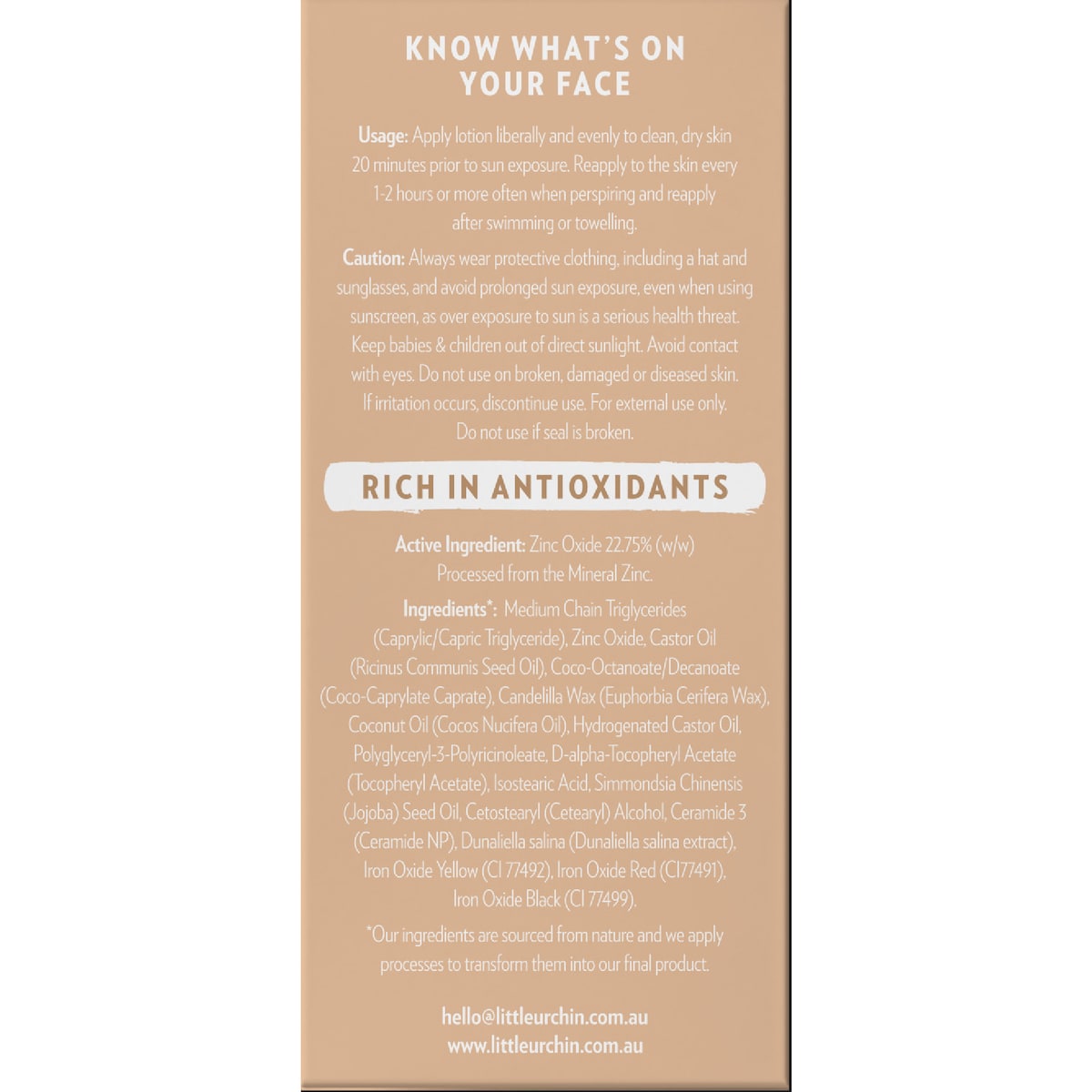 Little Urchin Spf50 Face Natural Sunscreen Light Tint 50g