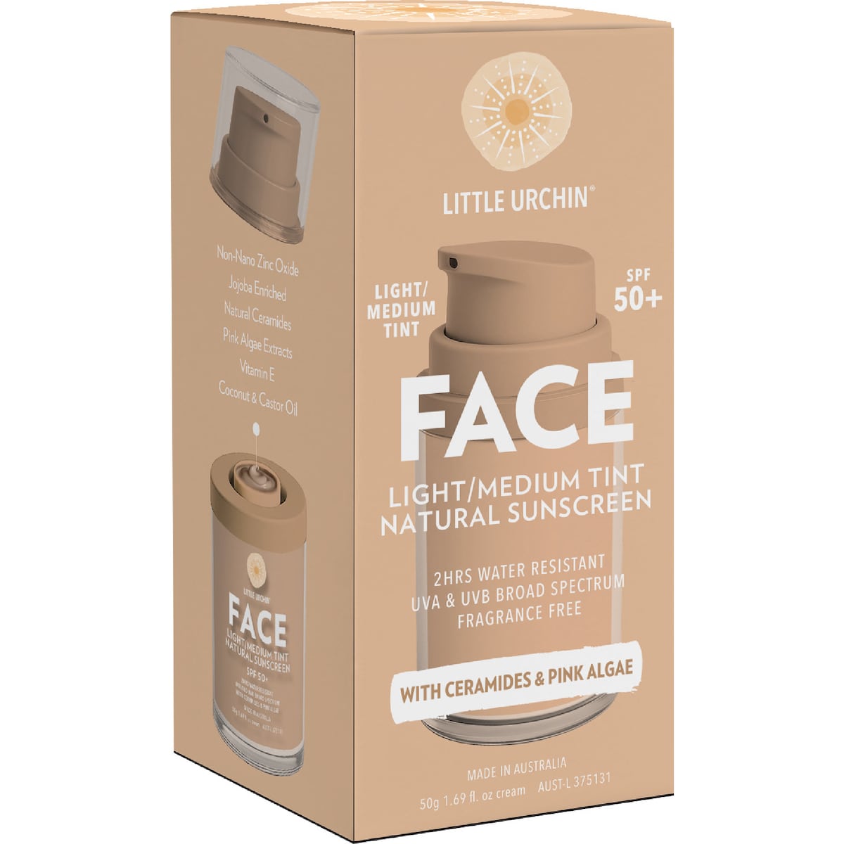 Little Urchin Spf50 Face Natural Sunscreen Light Tint 50g