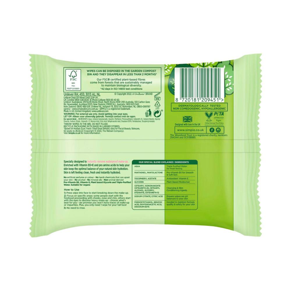 Simple Cleansing Facial Wipes Kind To Skin Biodegradable - 50 pack