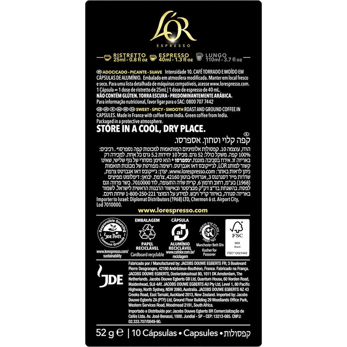 Lor Espresso Ristretto Coffee Pods Nespresso Compatible 10 Pack