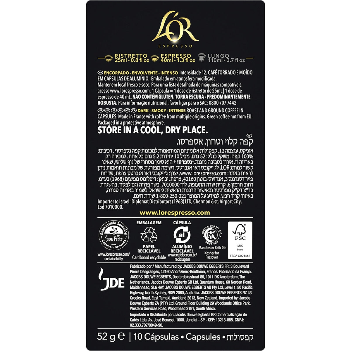 Lor Espresso Onyx Coffee Pods Nespresso Compatible 10 Pack