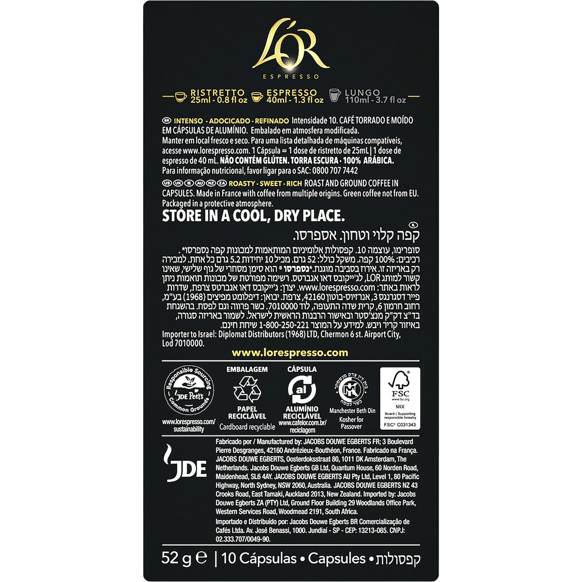 Lor Espresso Supremo Coffee Pods Nespresso Compatible 10 Pack