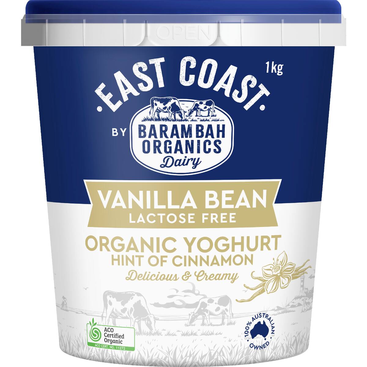 Barambah Organics Organic Lactose Free Yoghurt Vanilla Bean & Cinnamon 1kg