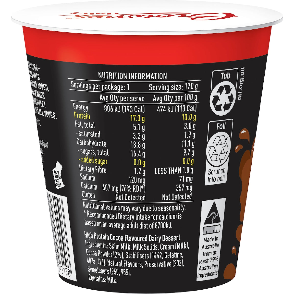 Brownes Dairy Progo Protein Yogo Cocoa 170g