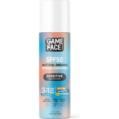 Game Face Pro Spf50 Organic Mineral Sensitive Sunscreen 100g