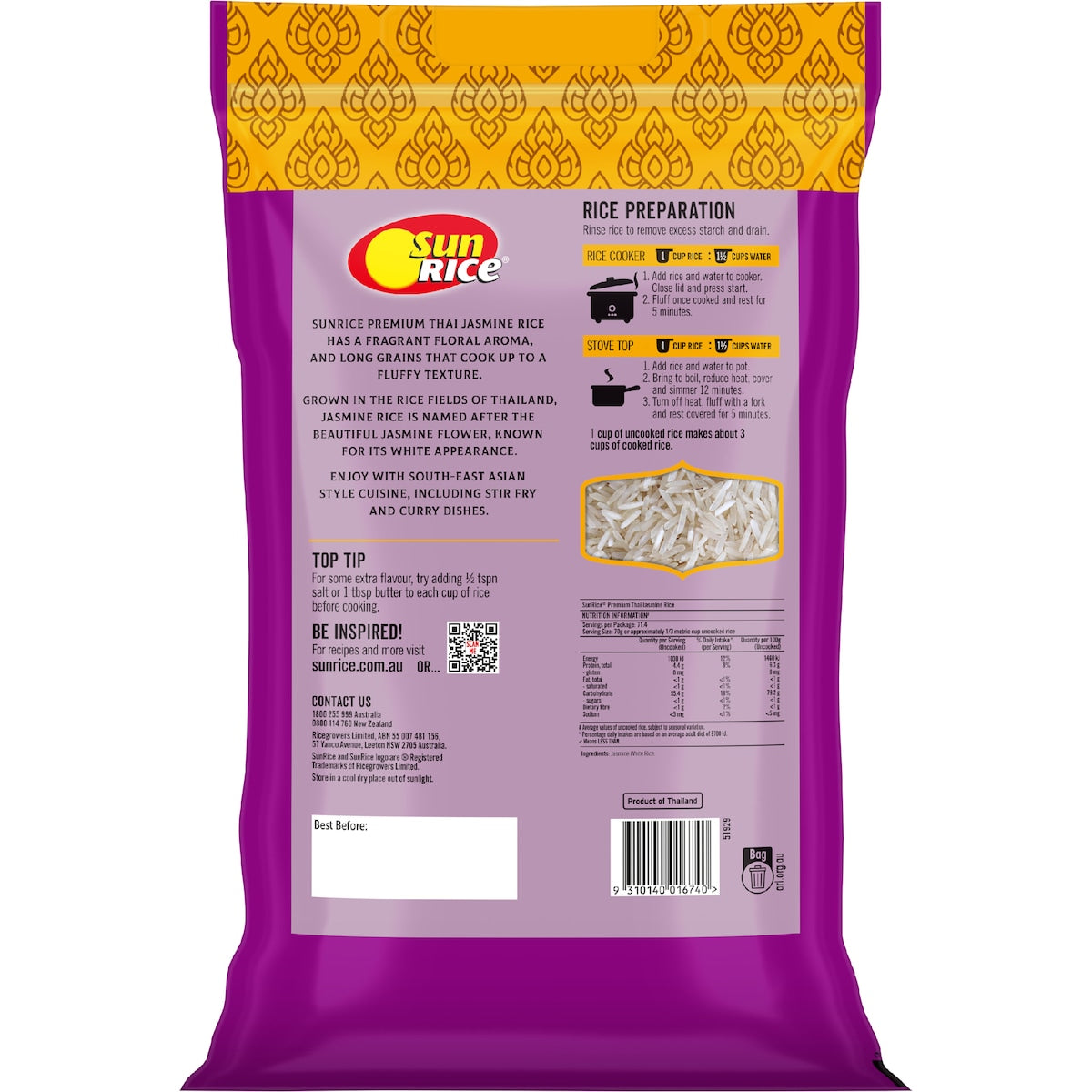 Sunrice Premium Thai Hom Mali Jasmine Rice 5kg