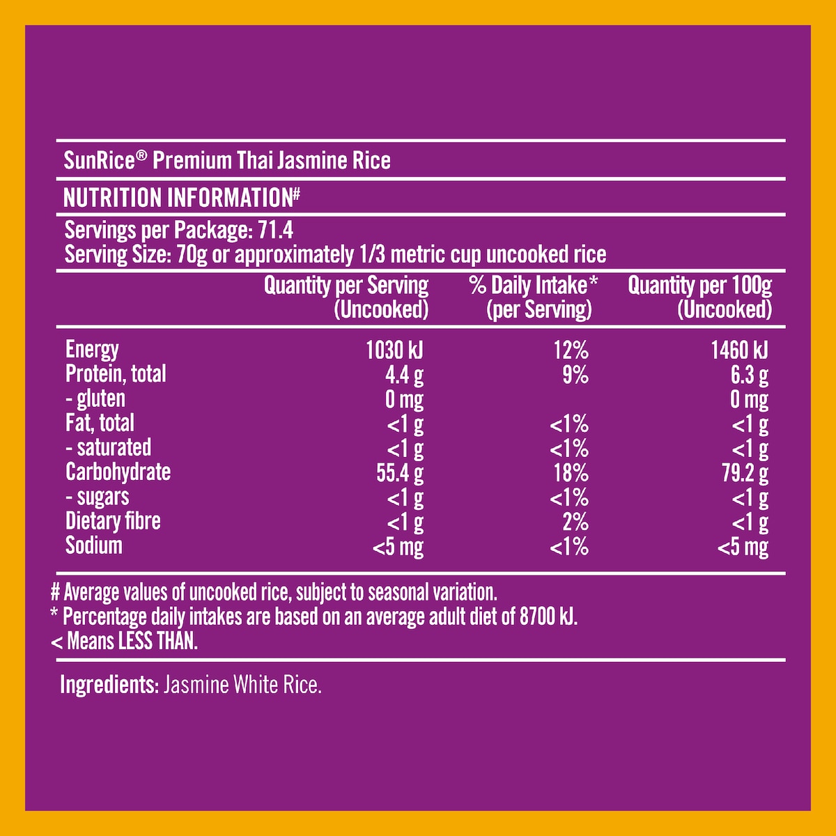 Sunrice Premium Thai Hom Mali Jasmine Rice 5kg